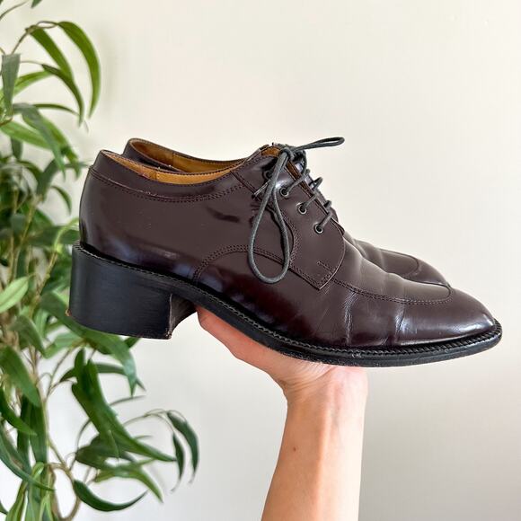 MARE Patent Leather Lace Up Almond-Toe Oxford Loafer Shoes Brown 38.5 main image 2